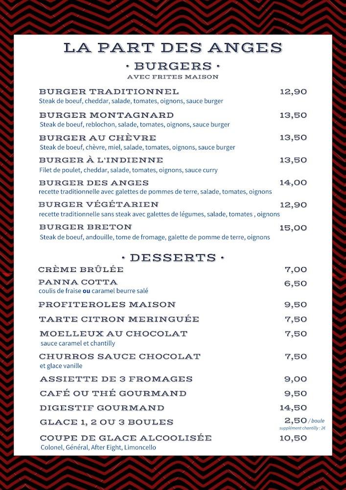 Restaurant La Part des Anges - Menu Image 1